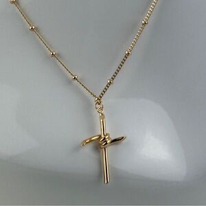 14K Gold Plated Barbed Wire Cross Crucifix Pendant Necklace Christian Religious!